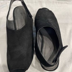 Chocolat Blu brand Black suede wedge sandal